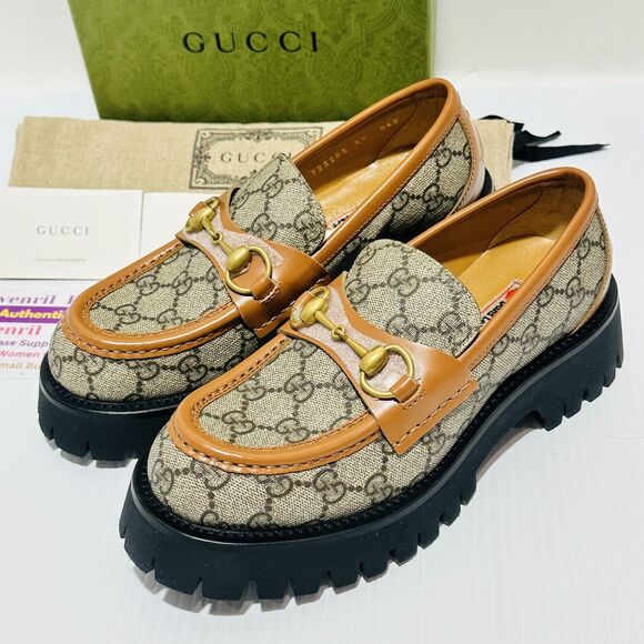 Gucci Platform Loafers 37/ US 7 Beige GG Monogram Horsebit Shoes NIB $1,150 - Picture 7 of 15